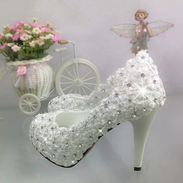 Women's Wedding Shoes Decorative Lace Floral Wedding Heels Bridal Shoes, H94