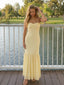 Yellow Chiffon Strapless Sweetheart Sheath Maxi Prom Dress, 26024