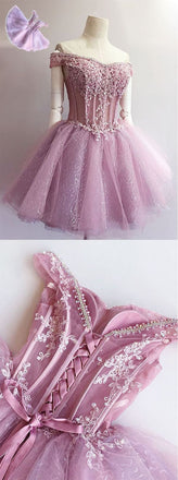 2016 Purple off shoulder see through charming unique style homecoming prom gown dresses, BD00150