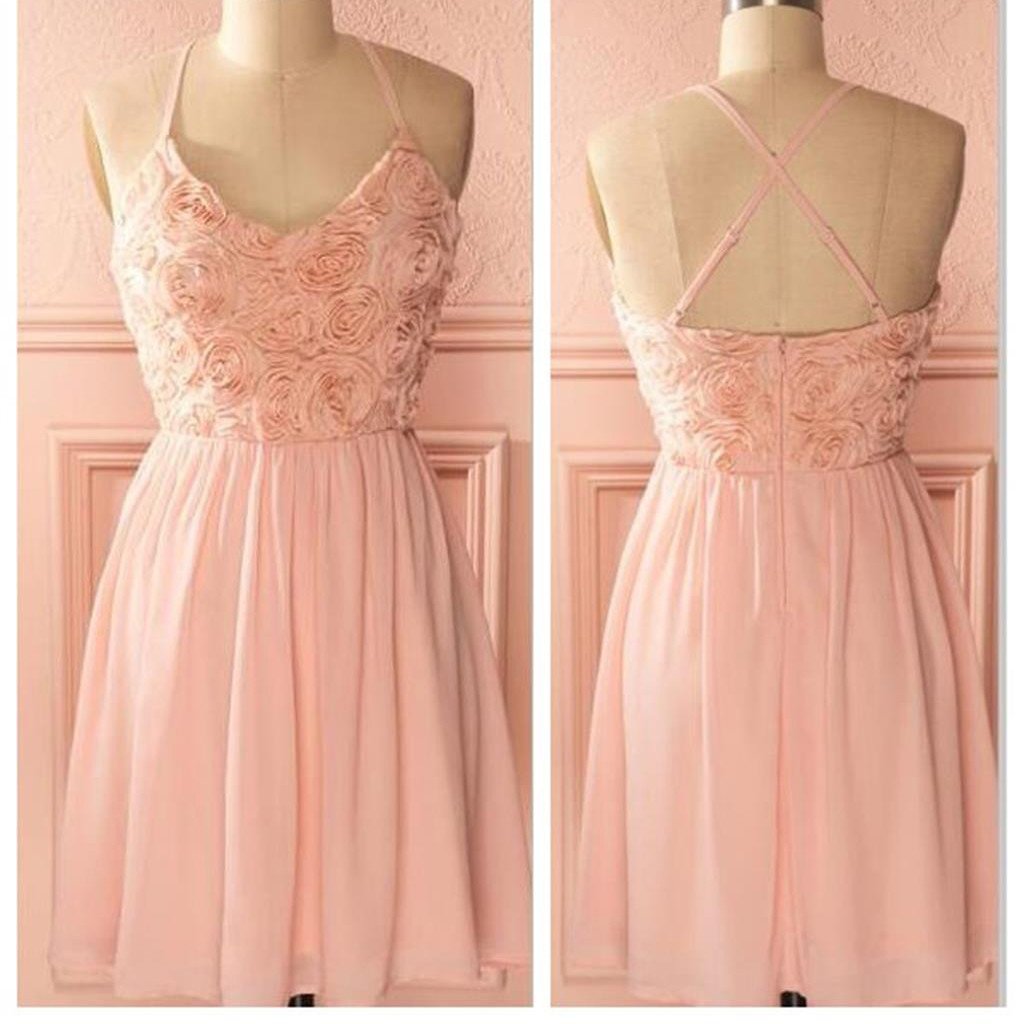 2017 peach pink spaghetti strap simple mini freshman homecoming prom bridesmaid dress,BD0074