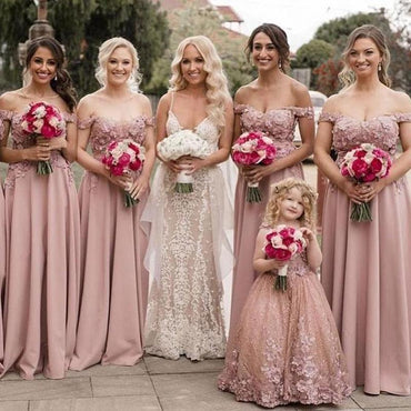 A-line Off The Shoulder Applique  Long Bridesmaid Dresses Online, WG824