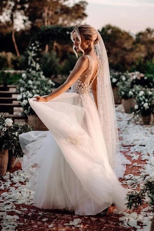 A-line V Neck Cute Cheap Wedding Dresses Online, Cheap Bridal Dresses, WD613