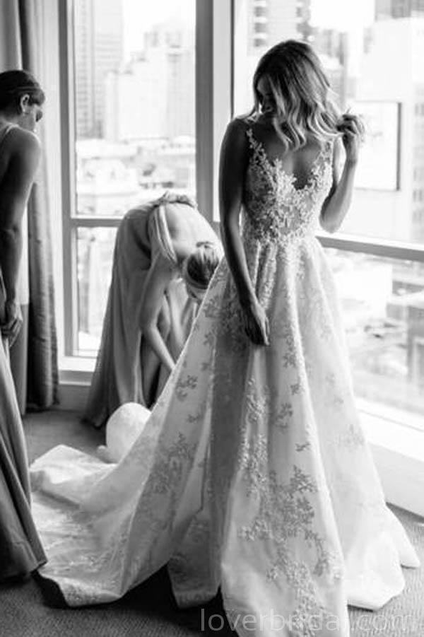 Bateau A-line Lace Cheap Long Wedding Dresses Online, Cheap Bridal Dresses, WD525