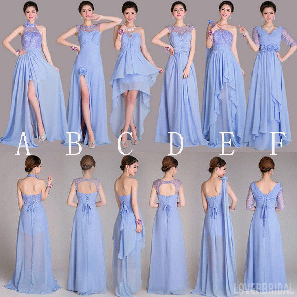 Beautiful Mismatched Differeent Styles A Line Lace Up Back Inexpensive  Long Bridesmaid Dresses for Wedding, WG189
