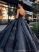 Black A-line Spaghetti Straps Ball Gown Long Evening Prom Dresses, Evening Party Prom Dresses, 12193