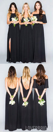 Black Chiffon Mismatched Eleagnt Long Wedding Bridesmaid Dresses, WG321