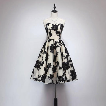 Black Lace Spaghetti Straps Cute Homecoming Prom Dresses, Affordable Short Party Prom Sweet 16 Dresses, Perfect Homecoming Cocktail Dresses, CM343