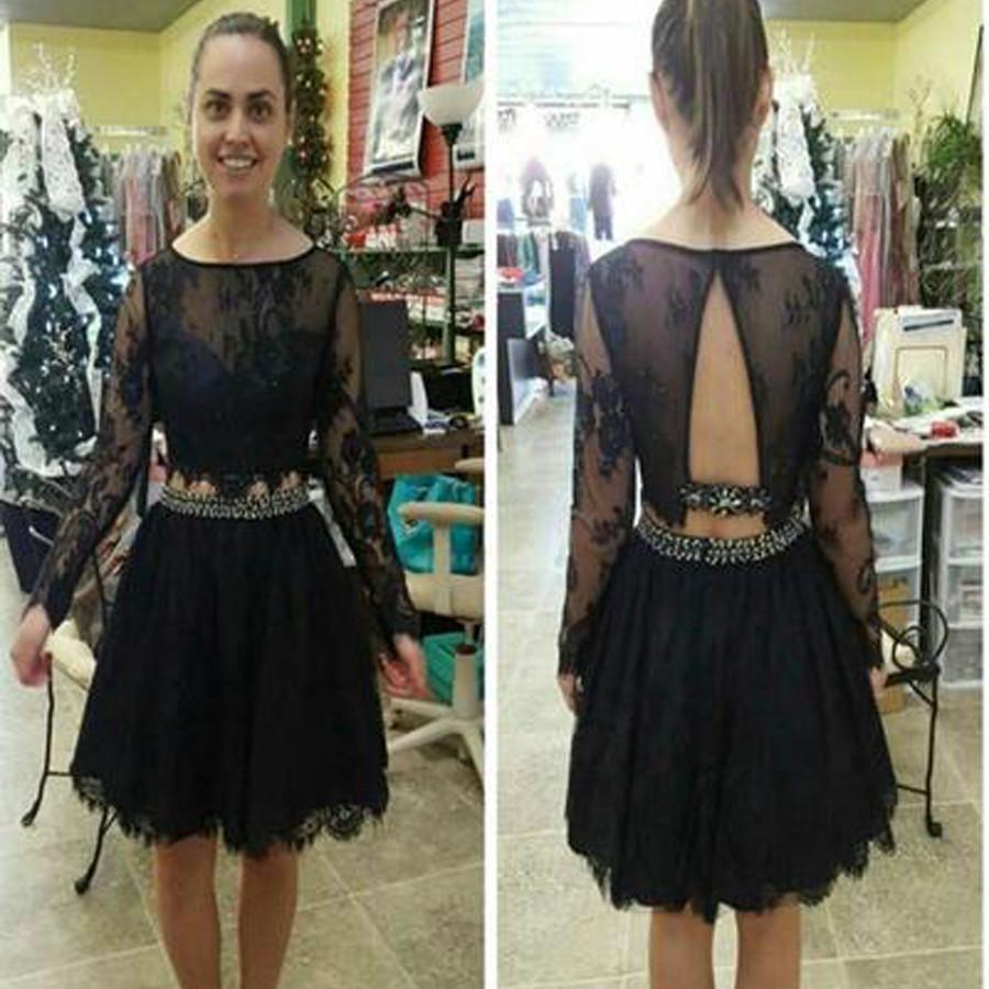Black long sleeve lace simple see through sexy casual homecoming prom dress,BD0092