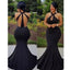 Black Mermaid Halter Backless Cheap Long Bridesmaid Dresses,WG1362