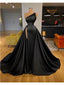 Black Mermaid One Shoulder High Slit Cheap Long Prom Dresses,12714