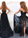 Black Mermaid Sweetheart V-neck High Slit Cheap Long Prom Dresses,12661