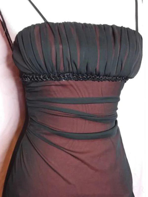 Black Red Sheath Spaghetti Straps High Slit Maxi Long Prom Dresses,13017