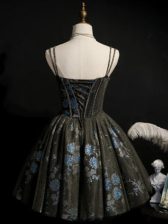 Black Spaghetti Straps Short Homecoming Dresses,Cheap Short Prom Dresses,CM887