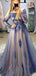 Blue A-line Jewel Long Sleeves Prom Dresses Online, Evening Party Dresses,12554