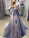 Blue A-line Jewel Long Sleeves Prom Dresses Online, Evening Party Dresses,12554