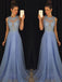Blue A-line Jewel Sleeveless Long Prom Dresses Online,Dance Dresses,12410