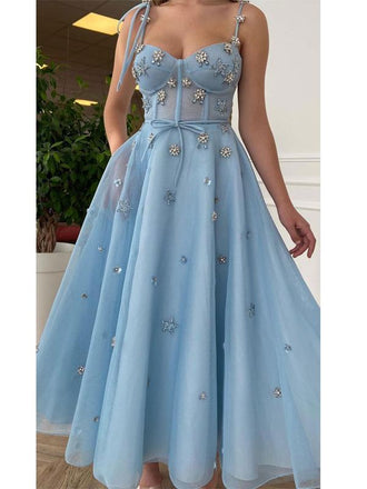 Blue A-line Spaghetti Straps Cheap Long Prom Dresses Online,Dance Dresses,12409