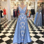 Blue Embroidery Lace Mermaid Long Evening Prom Dresses, Popular Cheap Long Party Prom Dresses, 17293