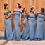 Blue Mermaid Off Shoulder Cheap Long Bridesmaid Dresses,WG1214