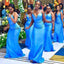 Blue Mermaid Spaghetti Straps V-neck Cheap Long Bridesmaid Dresses,WG1221