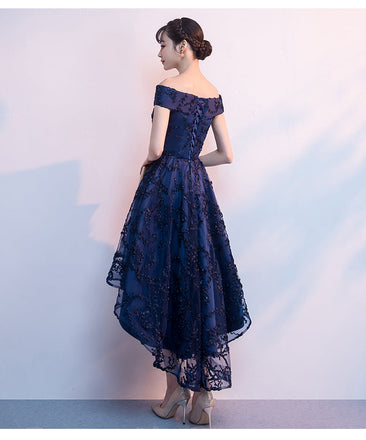 Blue Off Shoulder High Low Homecoming Dresses,Cheap Short Prom Dresses,CM933