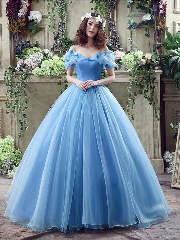 Blue Princess Off Shoulder A-line Long Evening Prom Dresses, Cheap Swe – LoverBridal