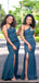 Blue Sexy Mermaid One Shoulder High Slit Cheap Bridesmaid Dressing Online,WG897