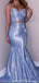 Blue Spaghetti Straps Mermaid Evening Prom Dresses, Evening Party Prom Dresses, 12190