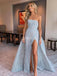 Blue Strapless Side Slit Sexy Blue Long Evening Prom Dresses, Evening Party Prom Dresses, 12245