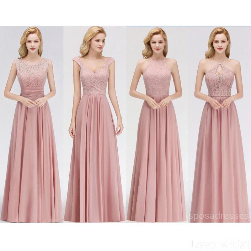 Blush Pink Lace Floor Length Mismatched Chiffon Bridesmaid Dresses Online, WG542