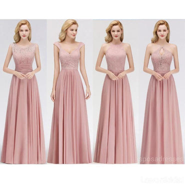 Blush Pink Lace Floor Length Mismatched Chiffon Bridesmaid Dresses Online, WG542