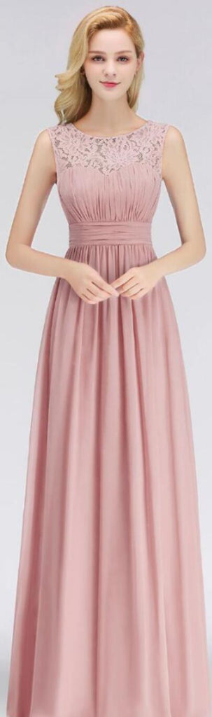 Blush Pink Lace Floor Length Mismatched Chiffon Bridesmaid Dresses Online, WG542