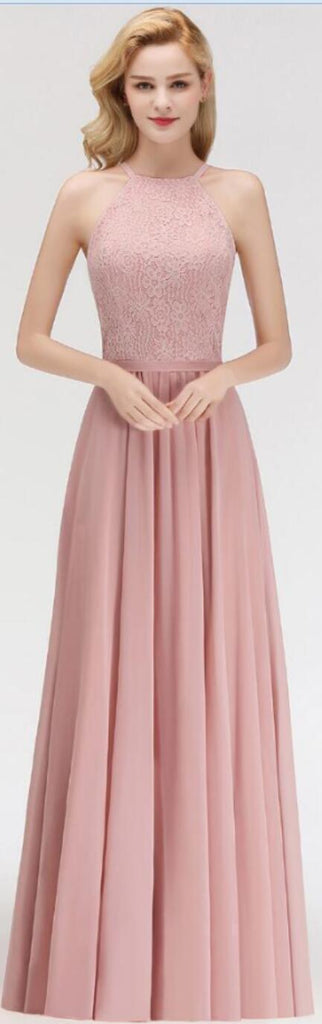 Blush Pink Lace Floor Length Mismatched Chiffon Bridesmaid Dresses Online, WG542