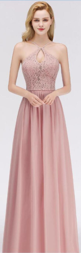 Blush Pink Lace Floor Length Mismatched Chiffon Bridesmaid Dresses Online, WG542