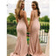 Blush Pink Mermaid Spaghetti Straps Cheap Long Bridesmaid Dresses,WG1117