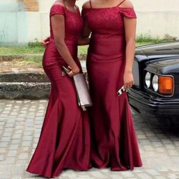 Burgund Off Shoulder Mermaid Long Cheap Bridesmaid Dresses Online, WG263