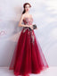 Burgundy A-line Jewel Sleeveless Long Prom Dresses Online, Evening Dresses,12458