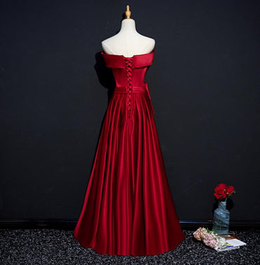 Burgundy A-line Off Shoulder Cheap Long Prom Dresses Online,12454