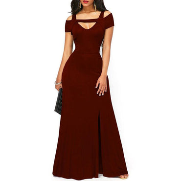 Burgundy Mermaid Off Shoulder Side Slit Long Bridesmaid Dresses,WG1386