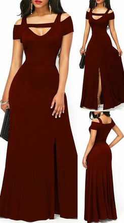 Burgundy Mermaid Off Shoulder Side Slit Long Bridesmaid Dresses,WG1386