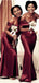 Burgundy Mermaid One Shoulder Cheap Long Bridesmaid Dresses,WG1237