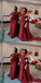 Burgundy Mermaid One Shoulder Cheap Long Bridesmaid Dresses,WG1261
