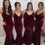 Burgundy Mermaid Spaghetti Straps Cheap Long Bridesmaid Dresses Online,WG1056