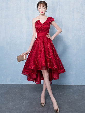 Burgundy One Shoulder Homecoming Dresses,Cheap Short Prom Dresses,CM902