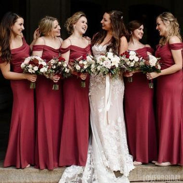 Burgundy Spaghetti Straps Mermaid Cheap Long Bridesmaid Dresses Online, WG335
