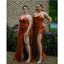 Burnt Orange Mermaid Halter High Slit Cheap Long Bridesmaid Dresses,WG1114