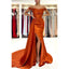 Burnt Orange Mermaid Off Shoulder High Slit Cheap Bridesmaid Dresses,WG1087
