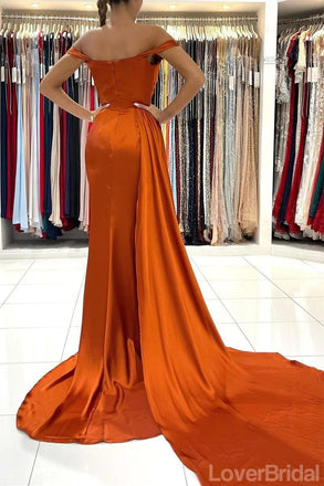 Burnt Orange Mermaid Off Shoulder High Slit Cheap Bridesmaid Dresses,WG1087