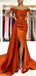 Burnt Orange Mermaid Off Shoulder High Slit Cheap Bridesmaid Dresses,WG1087