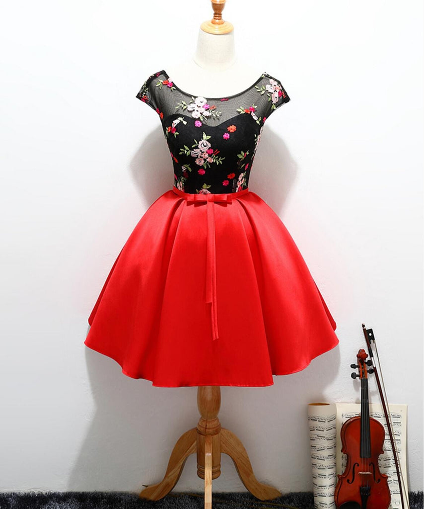 Cap Sleeve Red and Black Cute Homecoming Prom Dresses, Affordable Short Party Prom Dresses, Perfect Homecoming Dresses, CM324